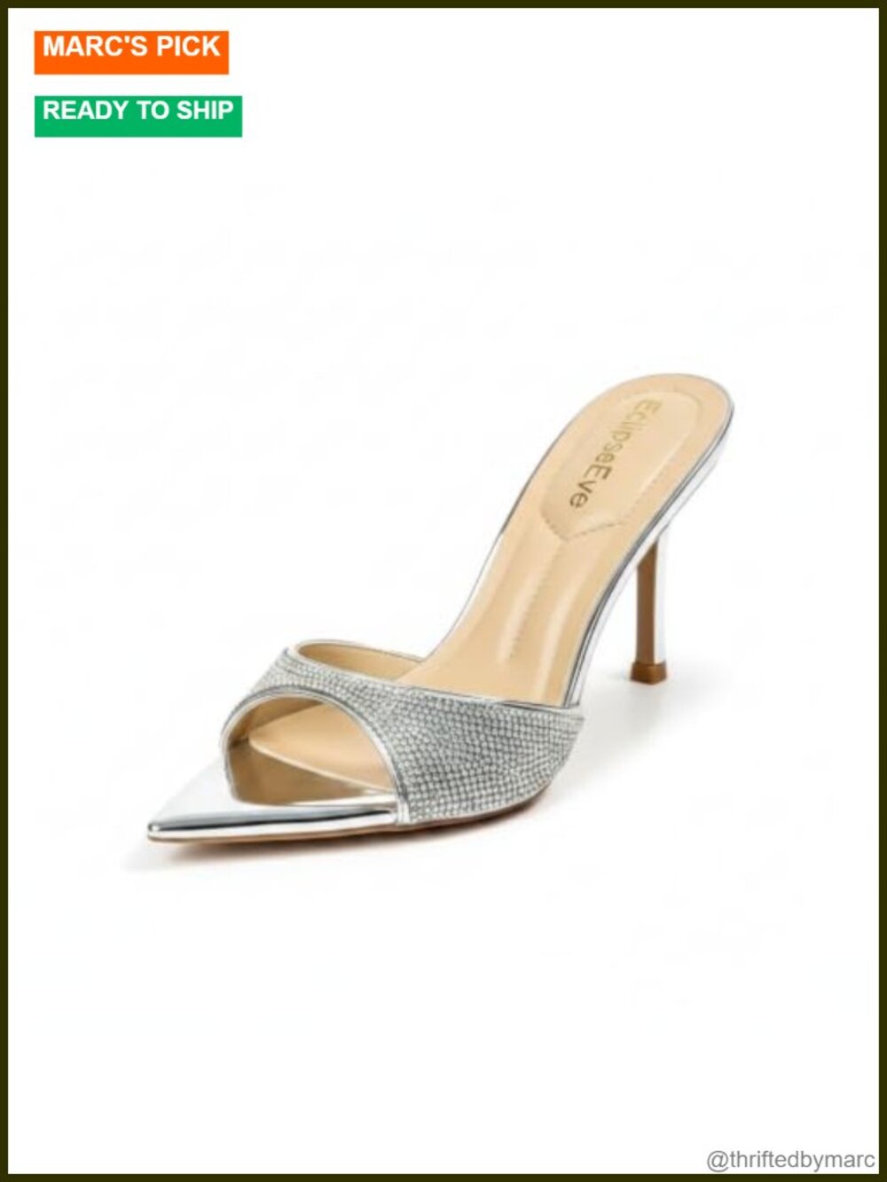 Rhinestone Stiletto Mules Women's Pointed Open Toe Slip-On High Heels Party